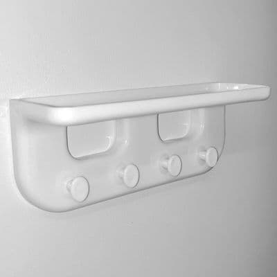 Bathroom Shower Storage Shelf Rack 4 Hooks Self Adhesive Wall Mounted Organiser