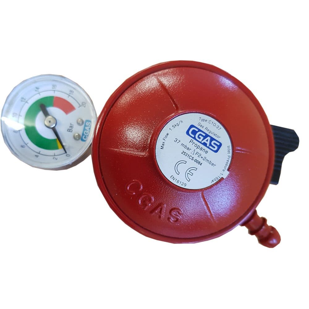 BBQ PATIO GAS CLIP ON PROPANE REGULATOR with GAUGE EN16129 27mm inlet