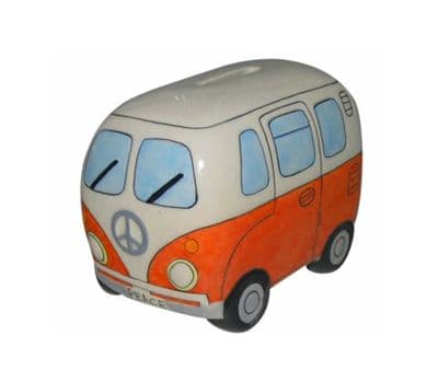 CERAMIC CAMPER VAN MONEY BOX in GIFT BOX ORANGE (CV26)