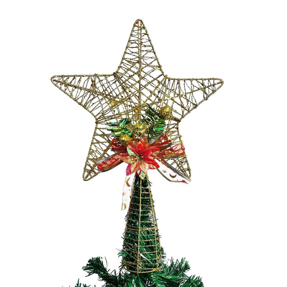 CHRISTMAS TREE TOPPER ANGEL GOLD STAR & FESTIVE BOW GLITTER DECORATION