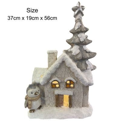 Christmas Very Large Snowy Light Up House with Penguin Figure (NFY180158-56)