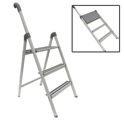 FOLDING 3 STEPLADDER with SUPPORT HANDLE caravan home diy motorhome step ladder