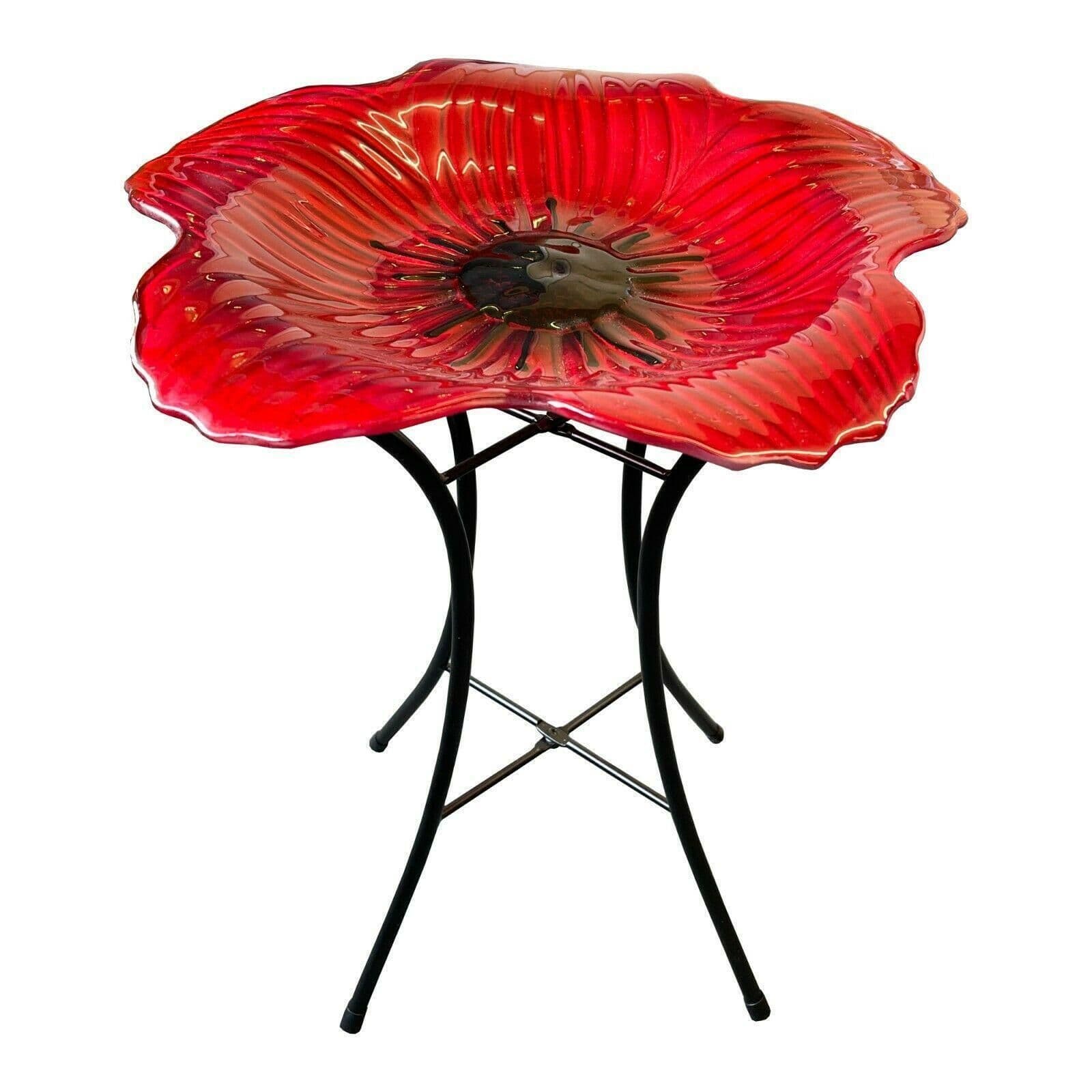 GARDEN POPPY GLASS BIRD BATH FEEDER TABLE patio decking balcony LH0211611