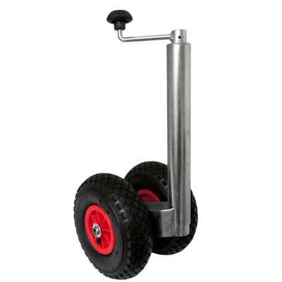 Heavy Duty Jockey Wheel 48mm Double Twin Pneumatic Caravan Trailer Boat 226kg