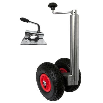 Heavy Duty Jockey Wheel & Clamp 48mm Double Twin Pneumatic Caravan Trailer Boat