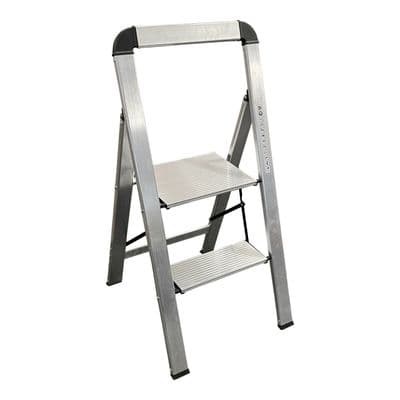 LIGHTWEIGHT ALUMINIUM NON SLIP 2 STEP STOOL LADDER with HANDLE home caravan boat
