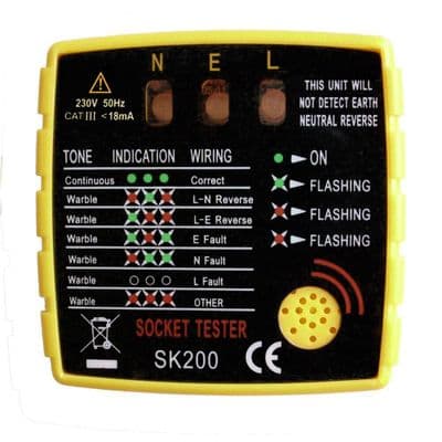 MAINS AUDIBLE UK SOCKET POLARITY TESTER CARAVAN MOTORHOME 240v fault boat camper