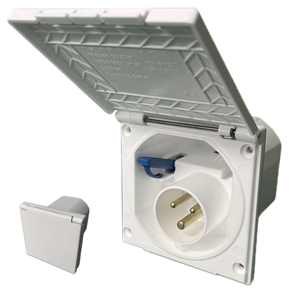 Powerpart PO110N Mains Hook Up Inlet Socket – 90 Degree Right Angle For Caravan, VW Motorhome