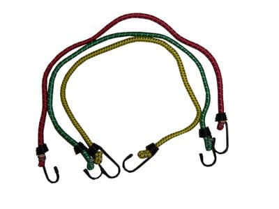 MIXED SHOCK CORD C/W HOOKS EACH END RED/GREEN/YELLOW 7mm x 600mm marine boat
