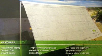 MOTORHOME AWNING BLOCKER FRONT PANEL 385cm SUNSCREEN with CARRY BAG