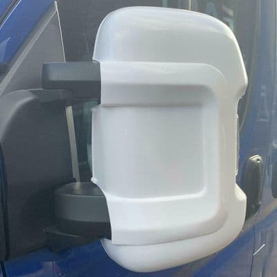 MOTORHOME MIRROR PROTECTORS - 1 PAIR WHITE LONG ARM GUARDS Ducato Boxer Citroen