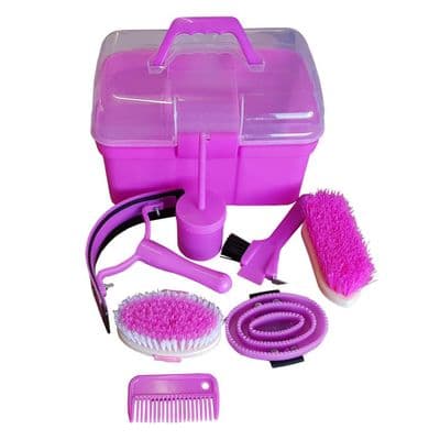 PINK HORSE GROOMING KIT equestrian pony brush / comb / scraper / hoof pick