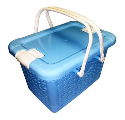 PLASTIC BASKET with SECURE LOCKING LID and HANDLES - PICNIC -  STORAGE CRATE