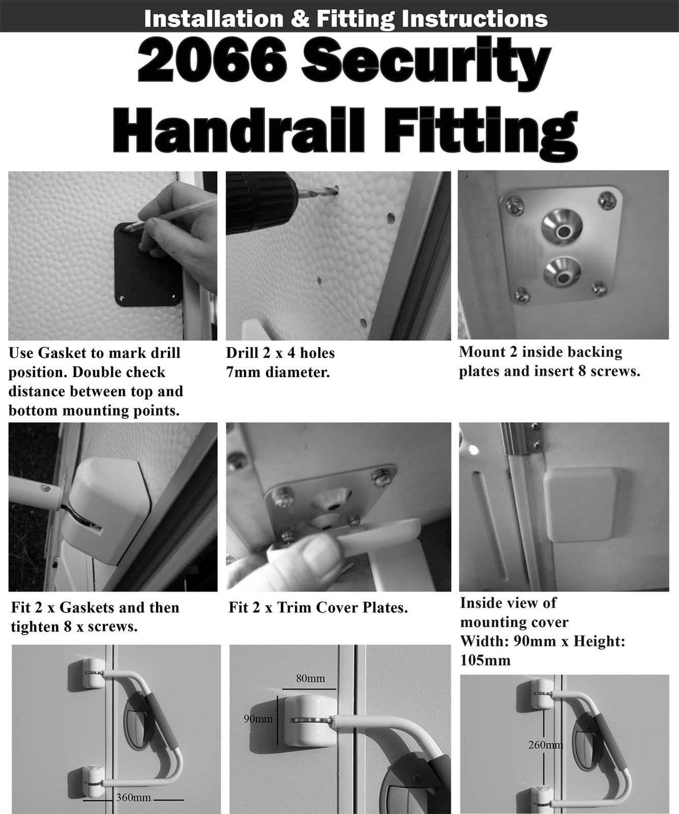 SECURITY DOOR HANDLE HAND RAIL LOCKABLE front fixing CARAVAN MOTORHOME