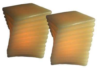 set of 2 SCROLLED paraffin WAX LED flameless ENCLOSED CANDLES  unique design