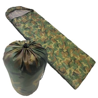Sleeping Bag Mummy Camping Festival Backpacking Hiking Carry Bag Camoflauge Camo