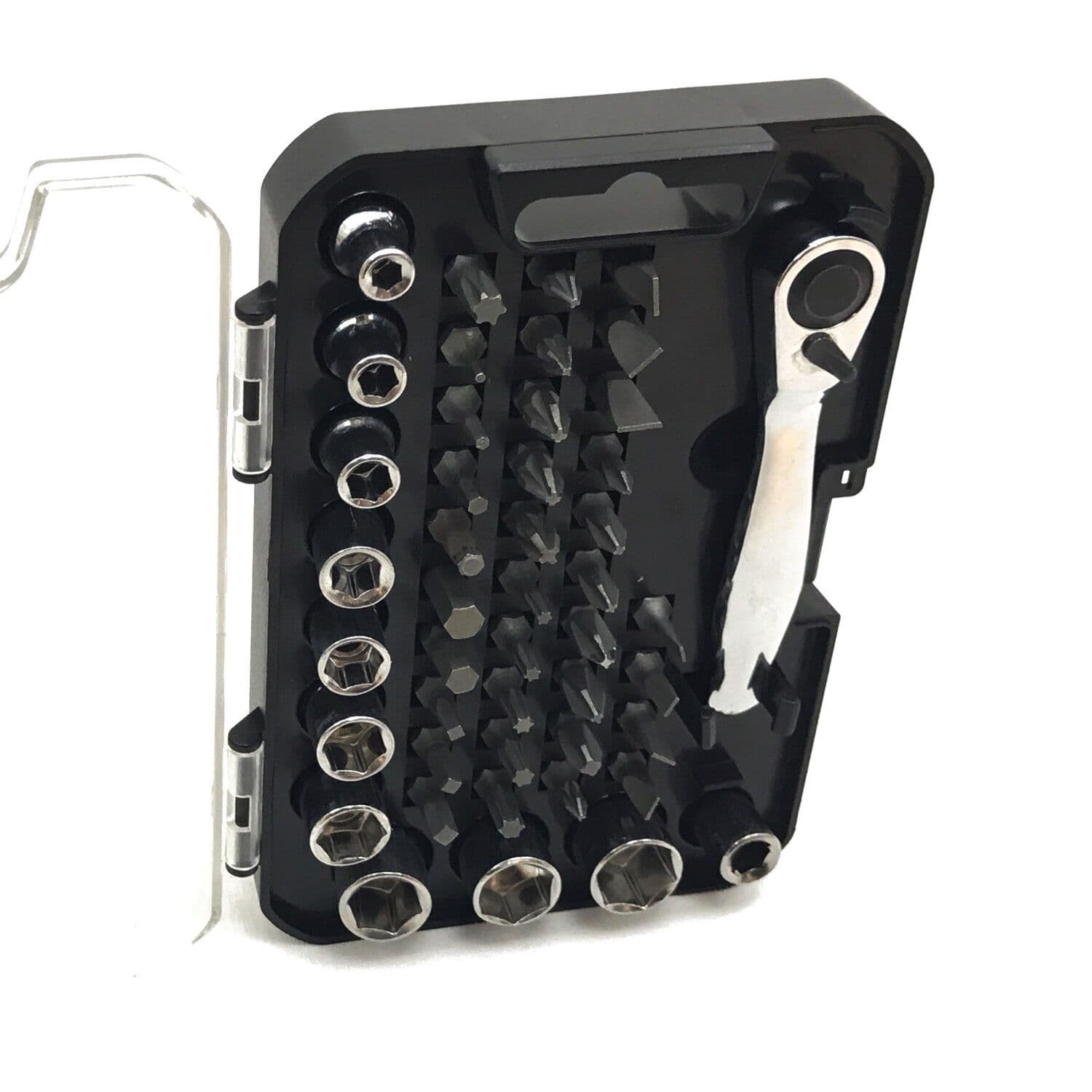 SOCKET WRENCH and SCREW BIT SET in CASE 10 sockets AND 34 screw driver bits