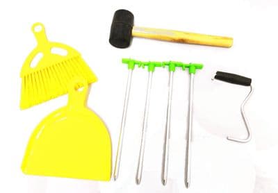 TENT PEG - PULLER - MALLET - DUSTPAN - BRUSH ACCESSORY SET KIT camping awning