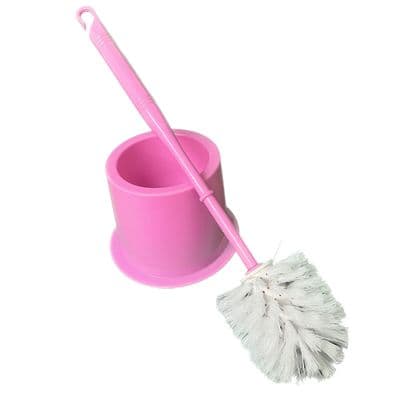 Toilet Brush with Holder Set Cleaning Bristles Bathroom Shower Pink