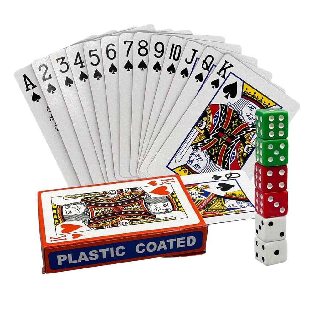 Traditional Plastic Coated Playing Cards Game with 6 Dice