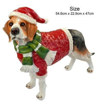 VERY LARGE FESTIVE BEAGLE DOG ORNAMENT (NF36575) Christmas