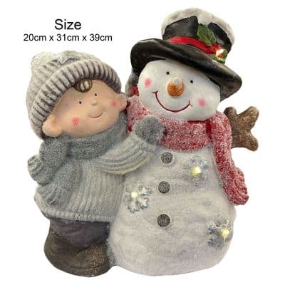 VERY LARGE FESTIVE CHILD with LIGHT UP SNOWMAN ORNAMENT (NF-LY20621-39)Christmas