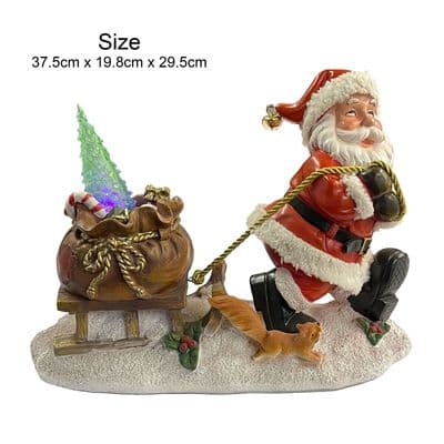 VERY LARGE FESTIVE SANTA CLAUS PULLING LIGHT UP SLEIGH (NF36209) Christmas