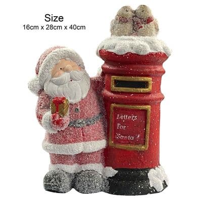 VERY LARGE FESTIVE SANTA CLAUS STANDING NEXT TO SNOWY POSTBOX (NF-LY20617-40)
