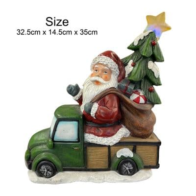 VERY LARGE SANTA RIDING TRUCK with LIGHT UP CHRISTMAS TREE (NF18248) Christmas