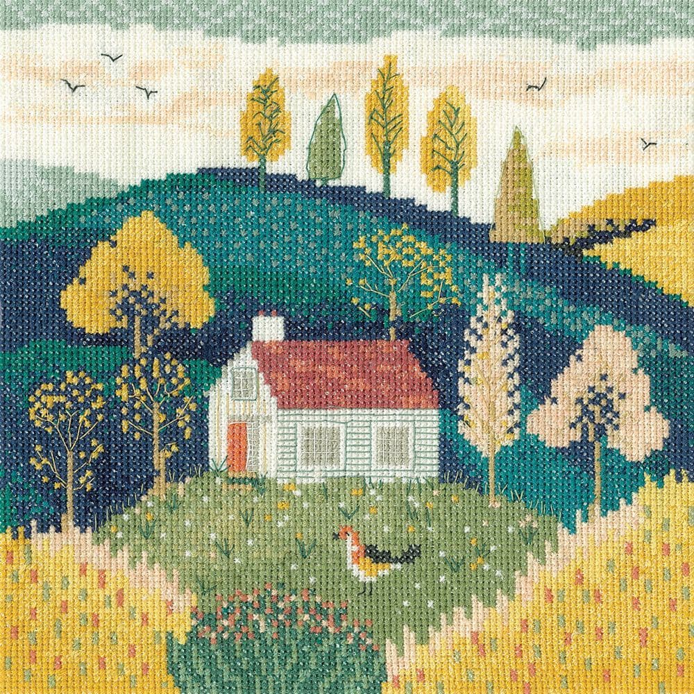 Heritage Crafts Kreuzstich-Set „Sommerhaus“ – Komplett Mit Stoff, Garn & Anleitung (31x22 Cm)