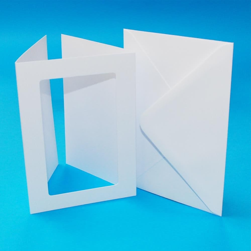 A6 Trifold Rectangular Aperture Cards & Envelopes White Hammered 10 Pack