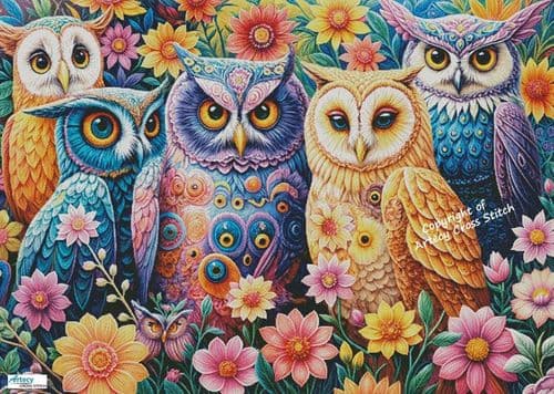 Abstract Floral Owls (Large) by Artecy printed cross stitch chart