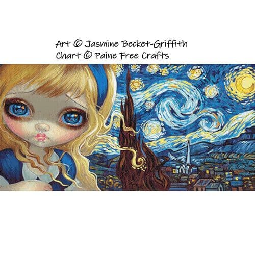Alice in the Starry Night by Paine Free Crafts printed cross stitch chart