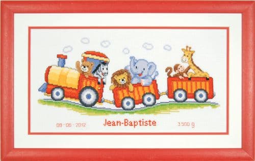 Animal Train Birth Record Counted Cross Stitch Kit by Vervaco