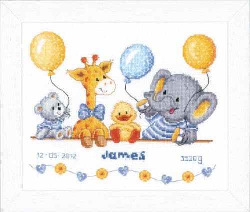 Animals Celebrate Birth Record Counted Cross Stitch Kit by Vervaco
