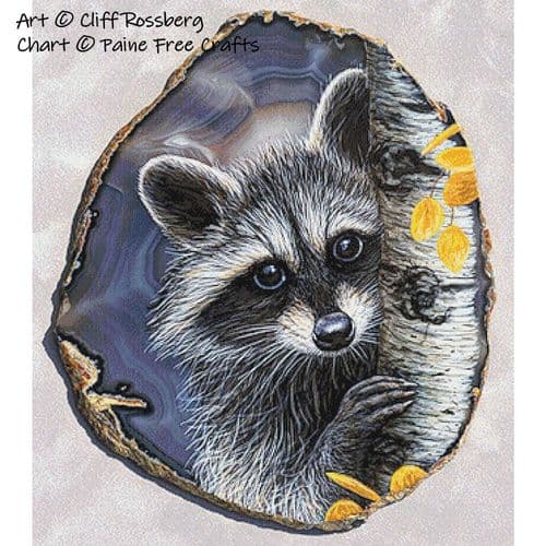 Aspen Eyes (Raccoon) (Cliff Rossberg) by Paine Free Crafts printed cross stitch chart