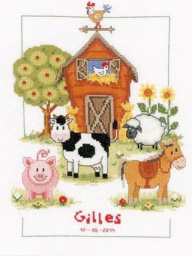 At the Farm Birth Record Counted Cross Stitch Kit by Vervaco