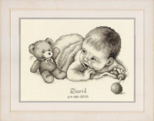 Baby with Teddy Birth Record Counted Cross Stitch Kit by Vervaco