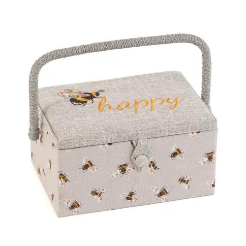 Bee Happy Embroidered Lid Medium Sewing Box