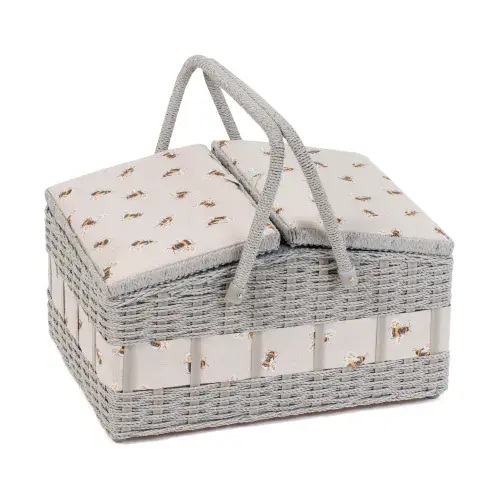 Bee Twin Lidded Wicker Hamper Sewing Box