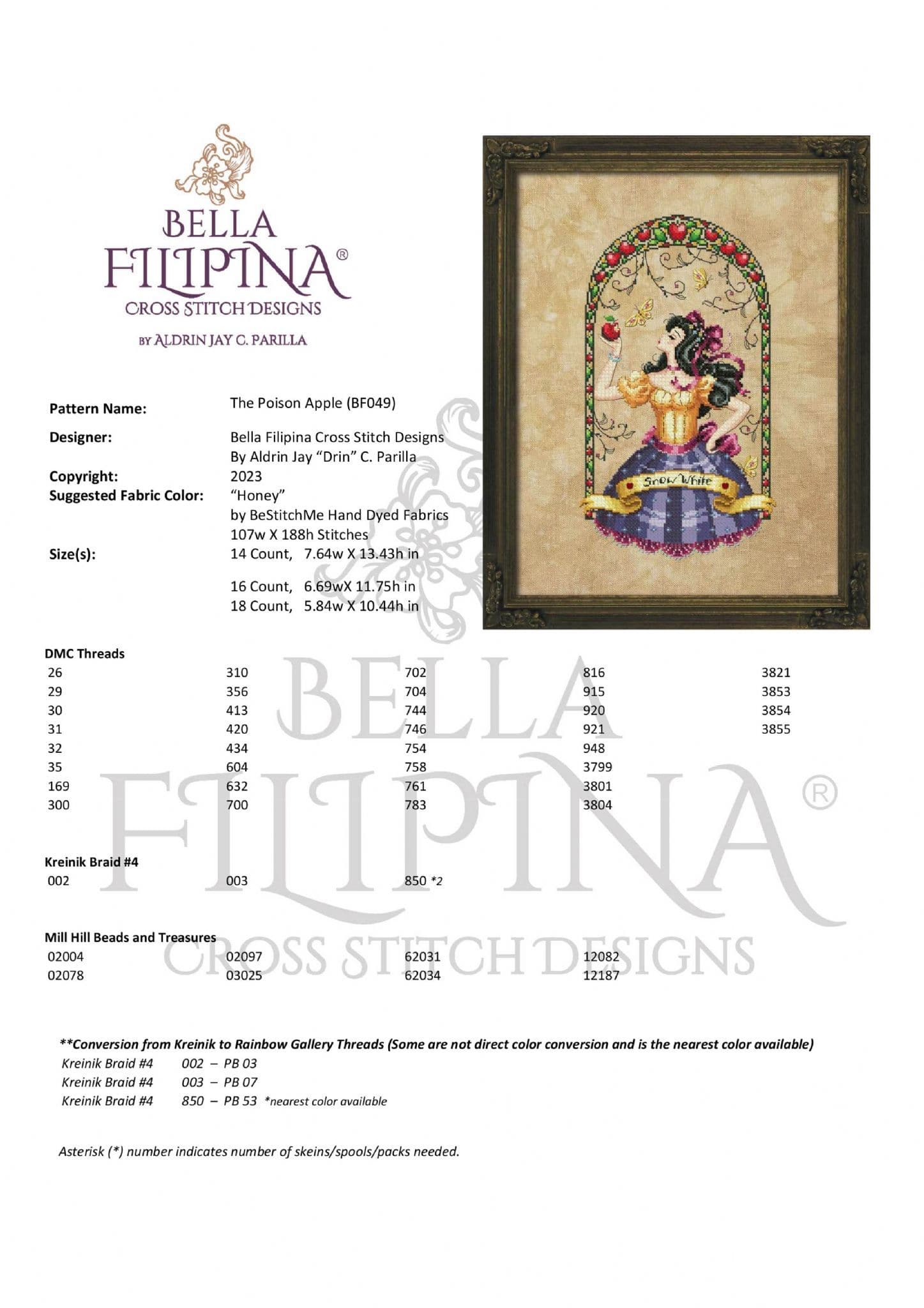 Bella Filipina The Poison Apple printed cross stitch chart