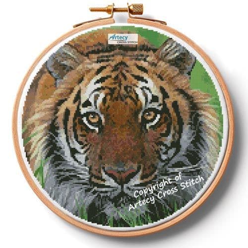 Bengal Tiger in Grass Hoop (Extra Large) by Artecy printed cross stitch chart