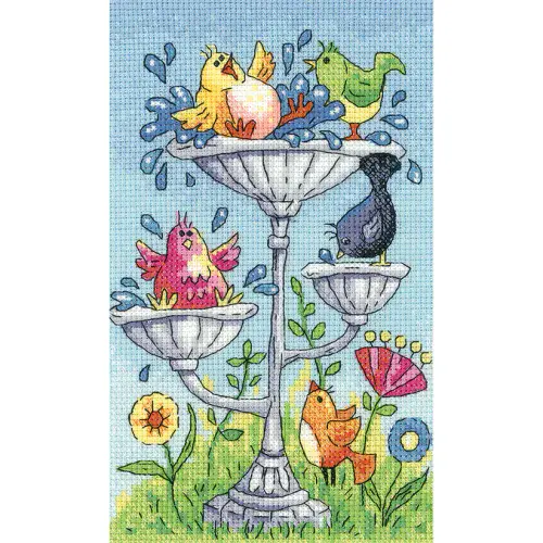 Bird Bath cross stitch chart - Karen Carter Collection