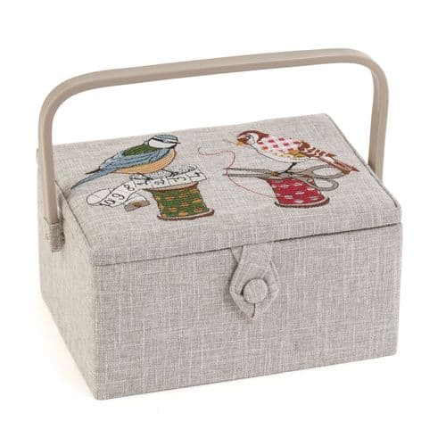 Birds on Bobbin Embroidered Lid Medium Sewing Box