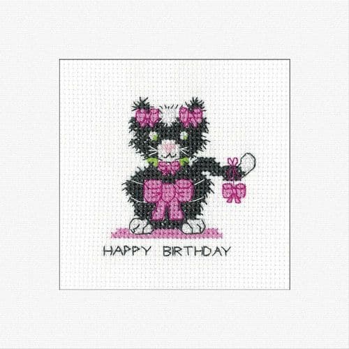 Black Cat - Birthday Bow Card cross stitch kit