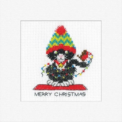Black Cat - Christmas Lights Card cross stitch kit