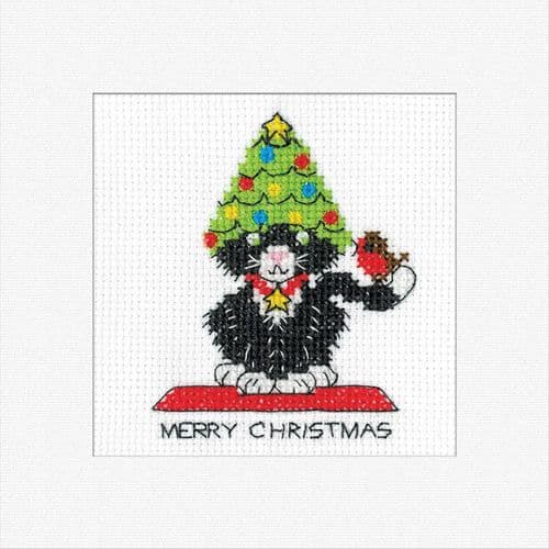 Black Cat - Christmas Tree Hat Card cross stitch kit