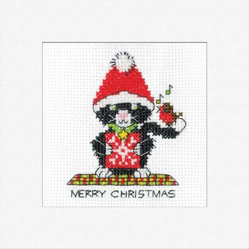 Black Cat - Santa Hat Card cross stitch kit
