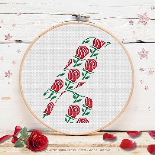 Blooming Bird Silhouette cross stitch chart by Artmishka Cross Stitch