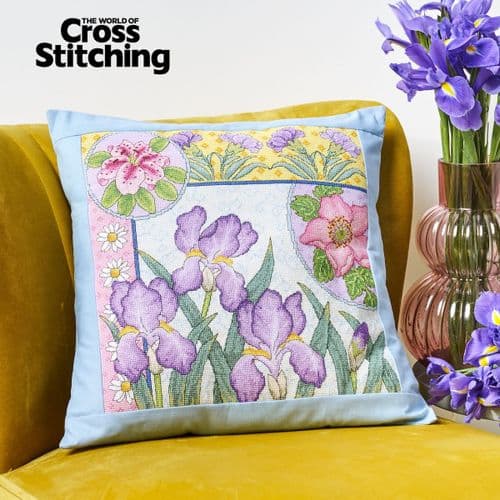 Blooming Brightly Iris Cushion WOXS Issue 370 project pack